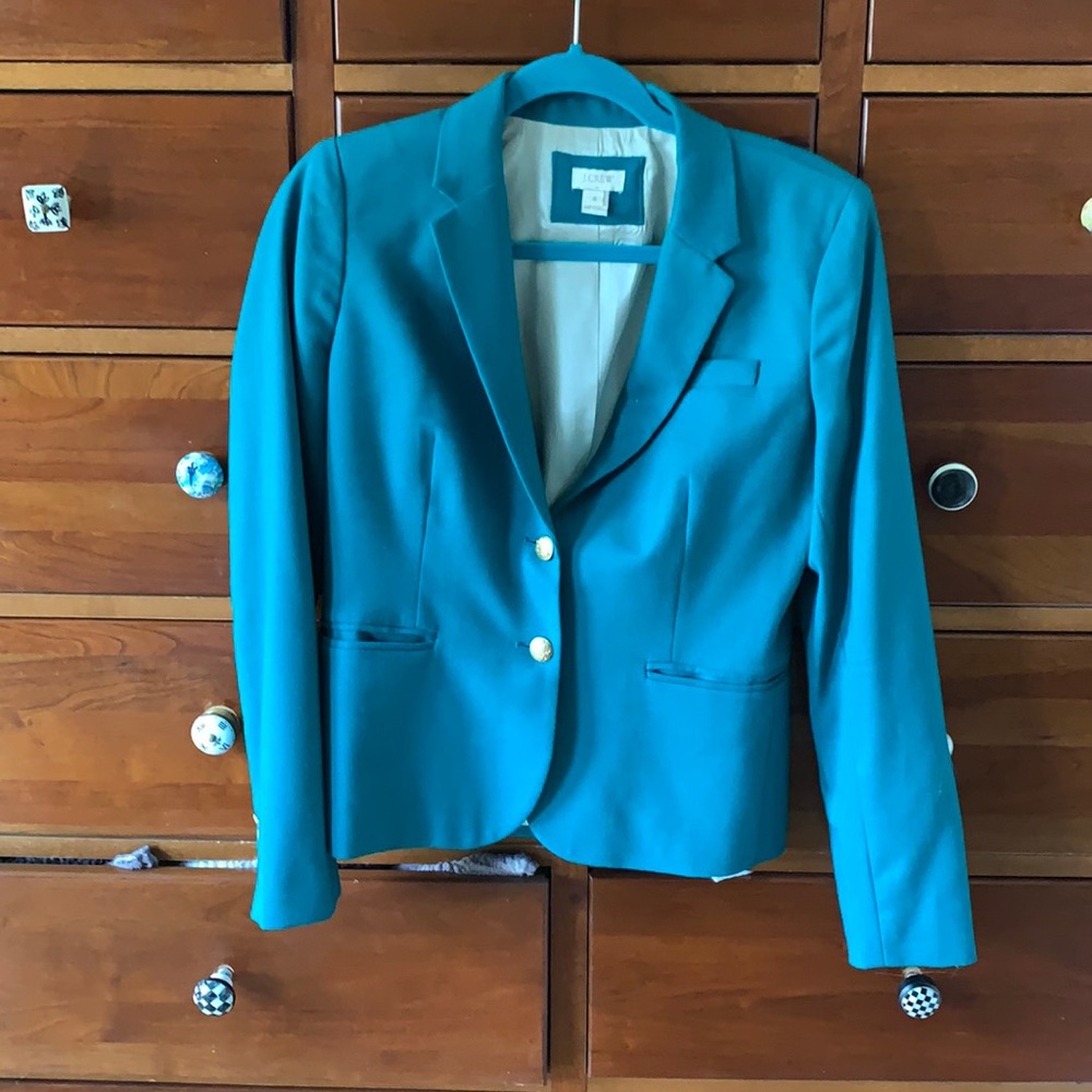 J Crew teal blazer with gold buttons